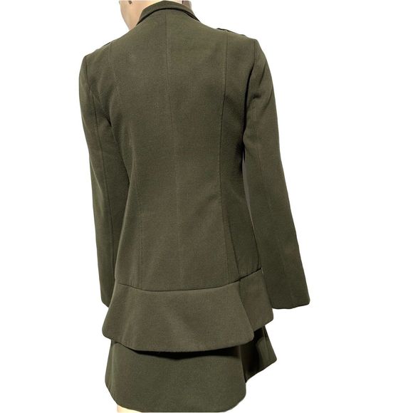 BB Dakota Double Breasted Pea Coat Size M Olive Army Green Military Ruffle - Picture 7 of 11